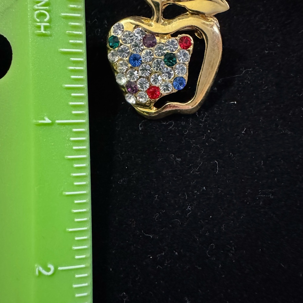 Gold Tone Apple Brooch with Multicolor Crystals - Picture 4 of 4